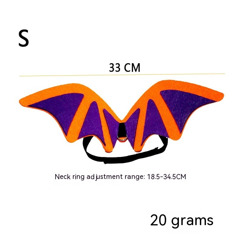 Costume Halloween pour animaux - ailes de chauve-souris orange et violet avec ajustement pour cou S