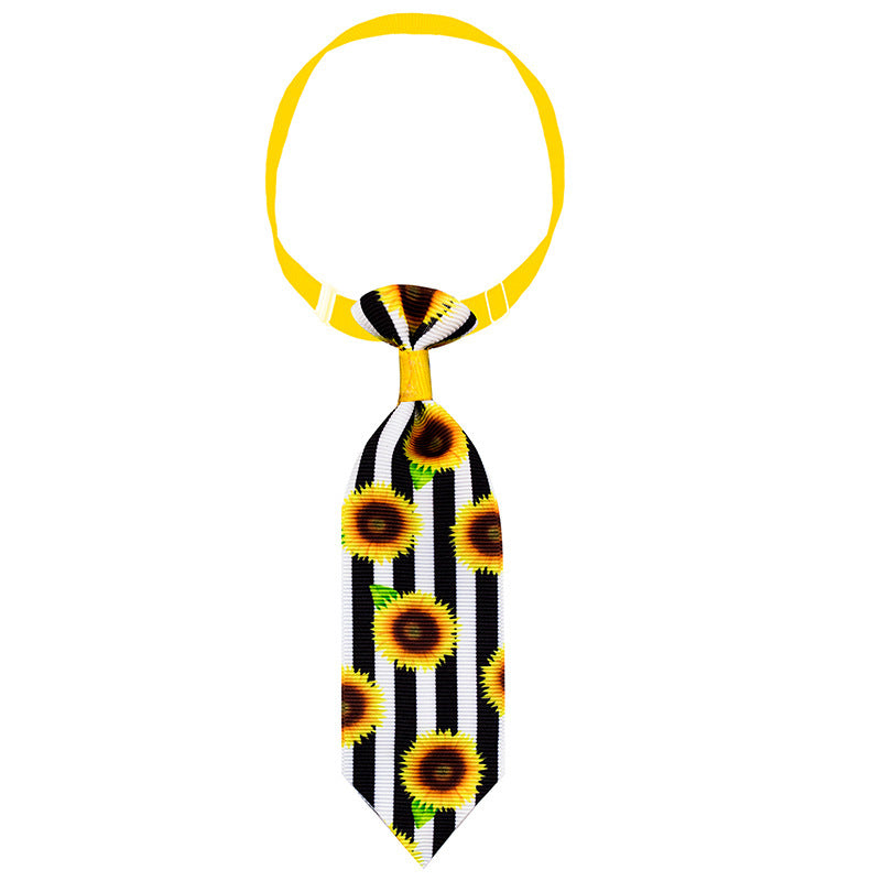 Cravate pour animal de compagnie avec motifs de tournesols, idéale pour l'été.