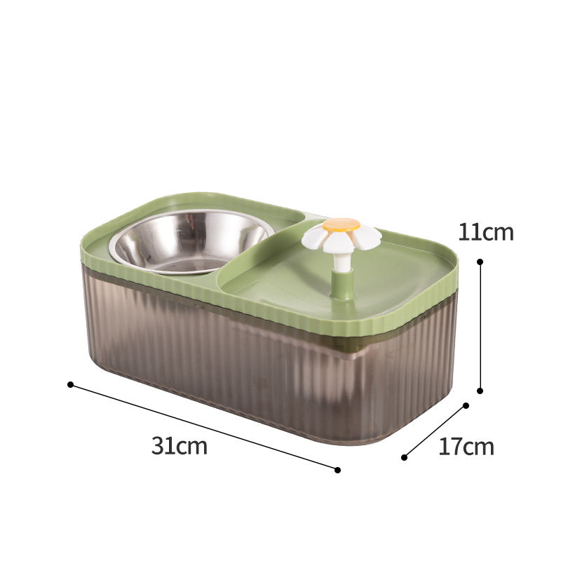 Distributeur automatique d'alimentation pour animaux, avec bol en acier inoxydable et fontaine, dimensions 31x17x11 cm.