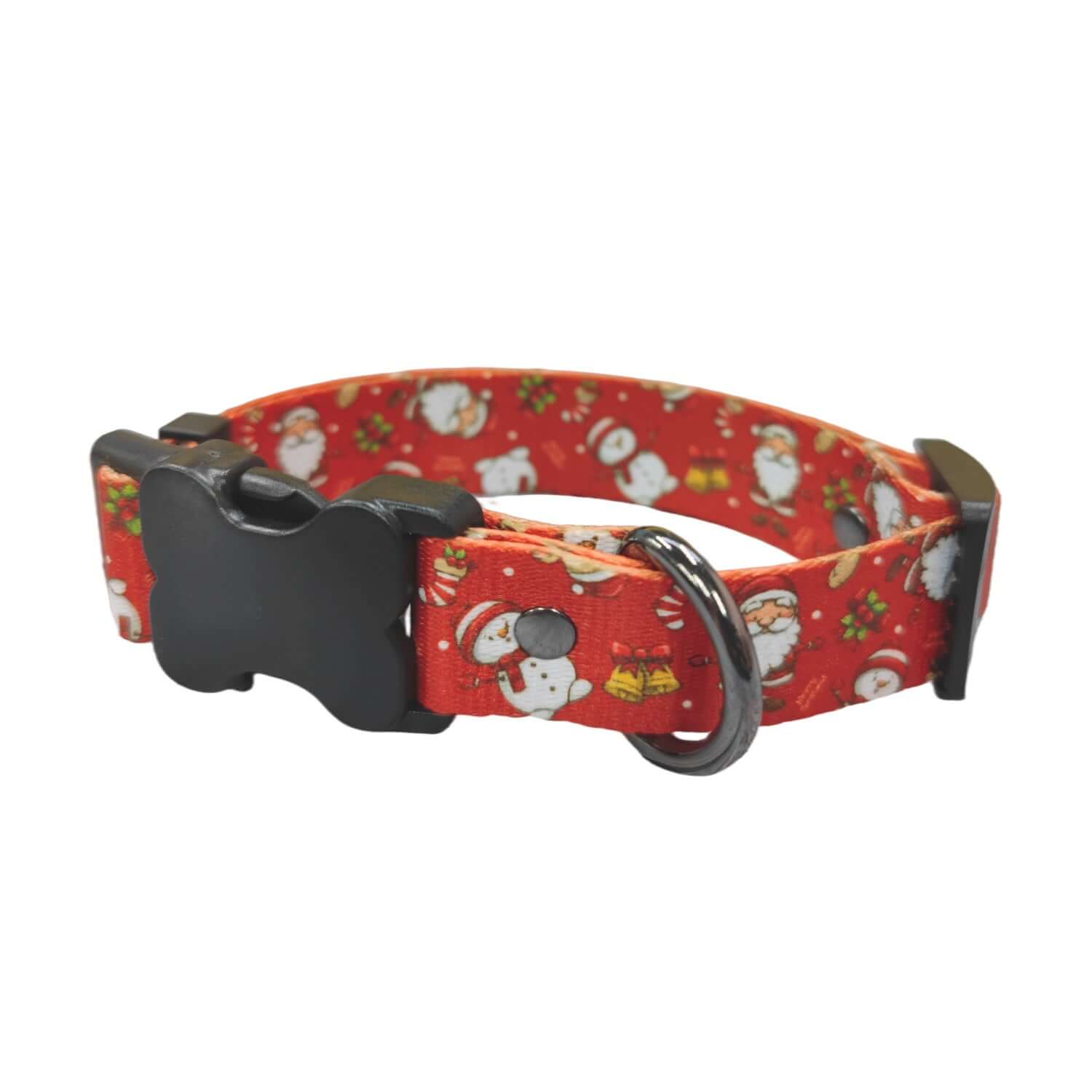 Harnais et laisse de Noël pour chien en polyester rouge avec motifs de bonhommes de neige.
