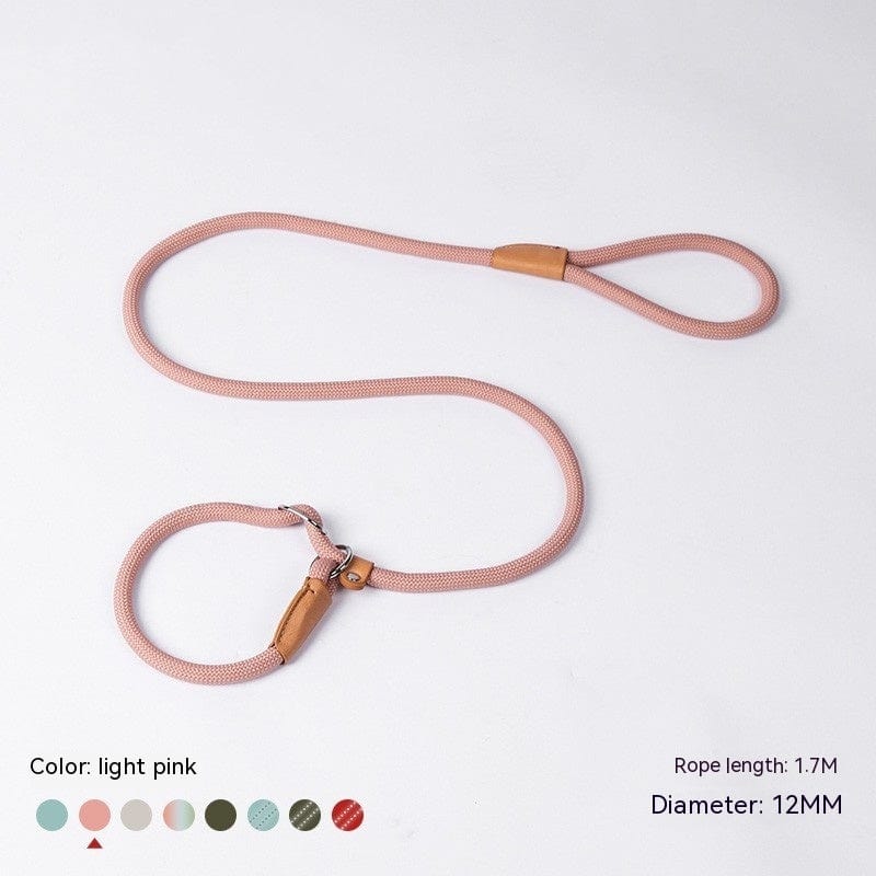 Laisse en nylon tressé rose de 1.7M pour chiens, adaptée aux animaux de toutes tailles, durable et élégante.