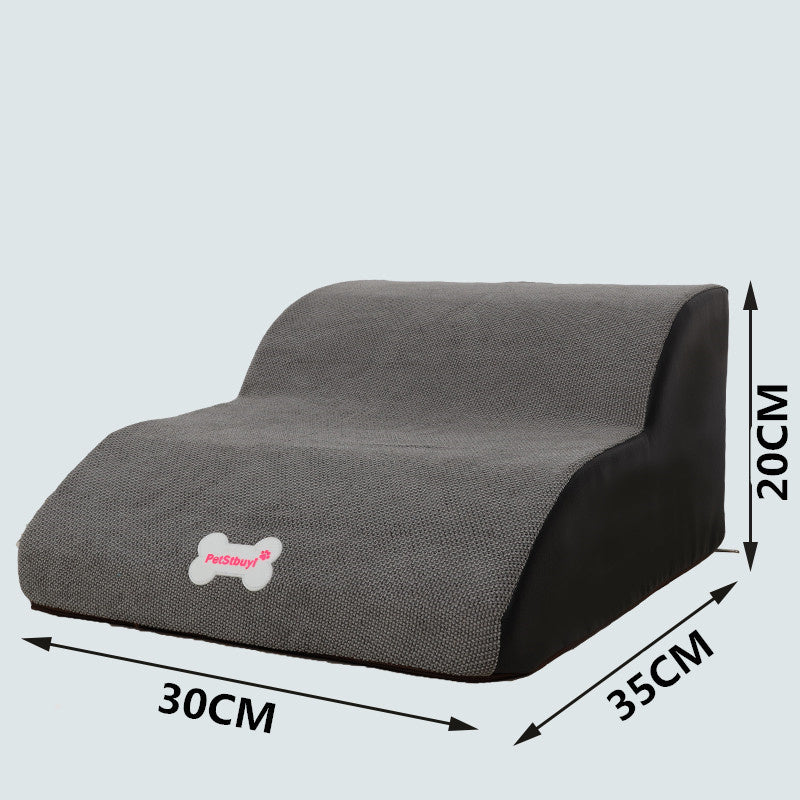 Échelle de montée pour chiens en peluche, en tissu de qualité, couleur grise, dimensions de 30x35x20 cm.