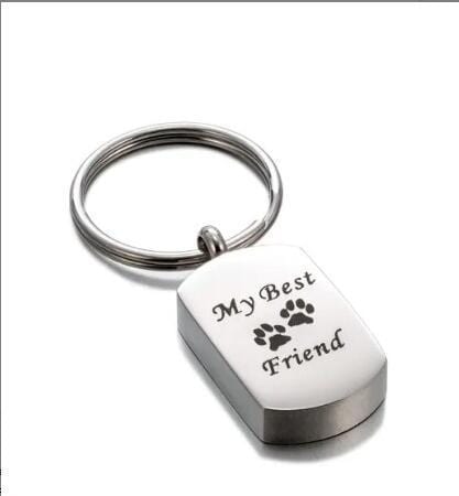 Porte-clés en acier inoxydable gravé avec l'inscription 'My Best Friend' et empreintes de pattes.