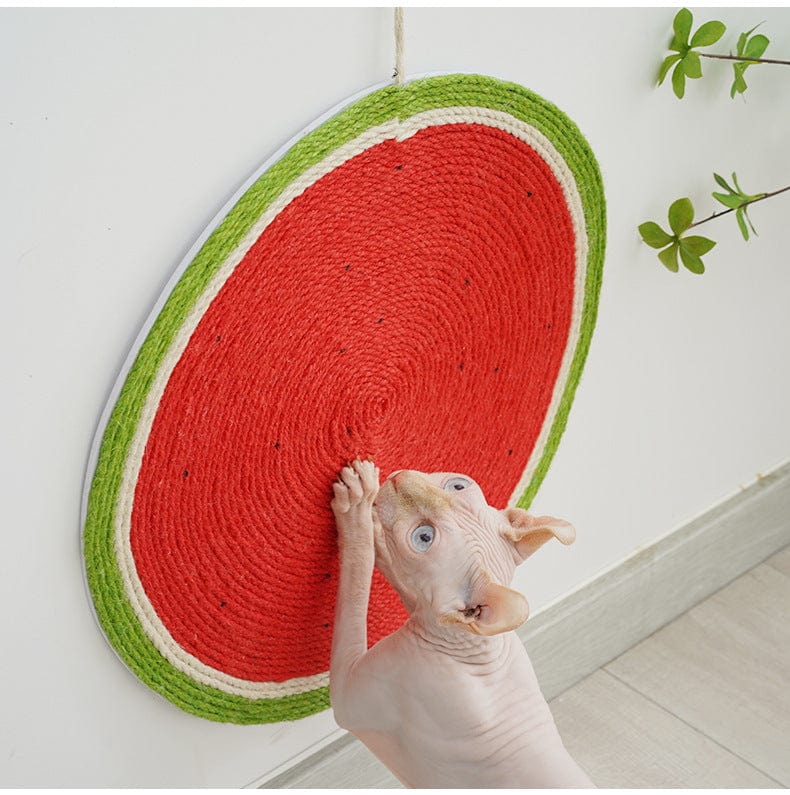 Tapis à gratter mural en forme de pastèque, idéal pour le jeu et le grattage des chats.
