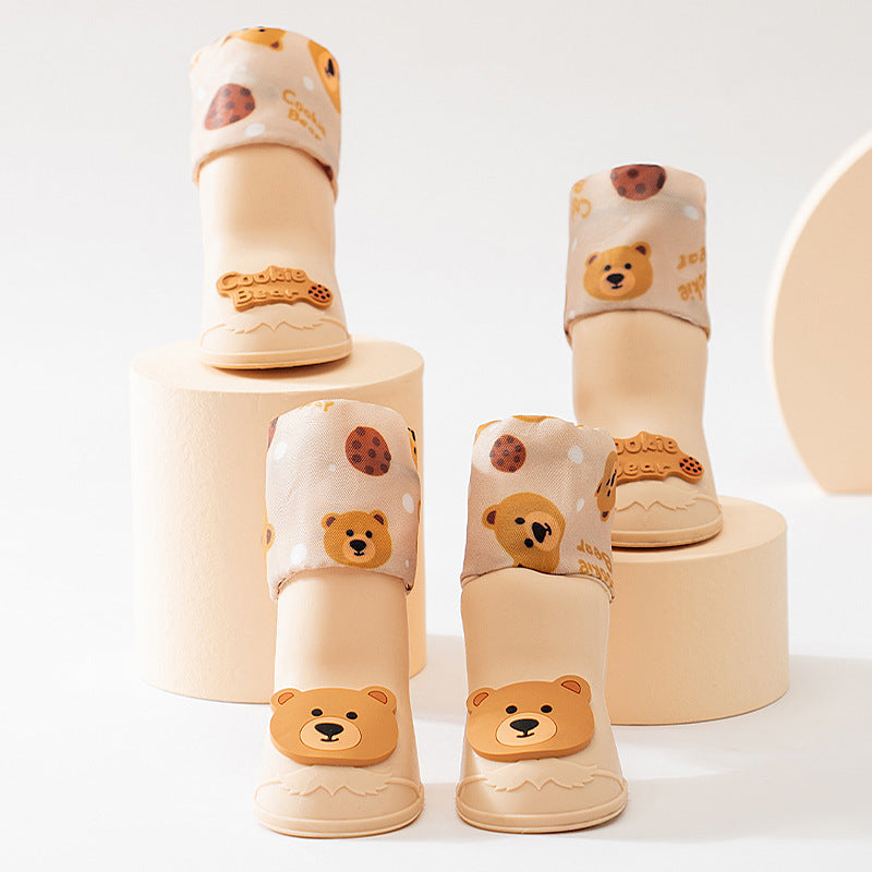 Bottes pour chiens en forme d'ours avec motifs de biscuits, imperméables et antidérapantes.