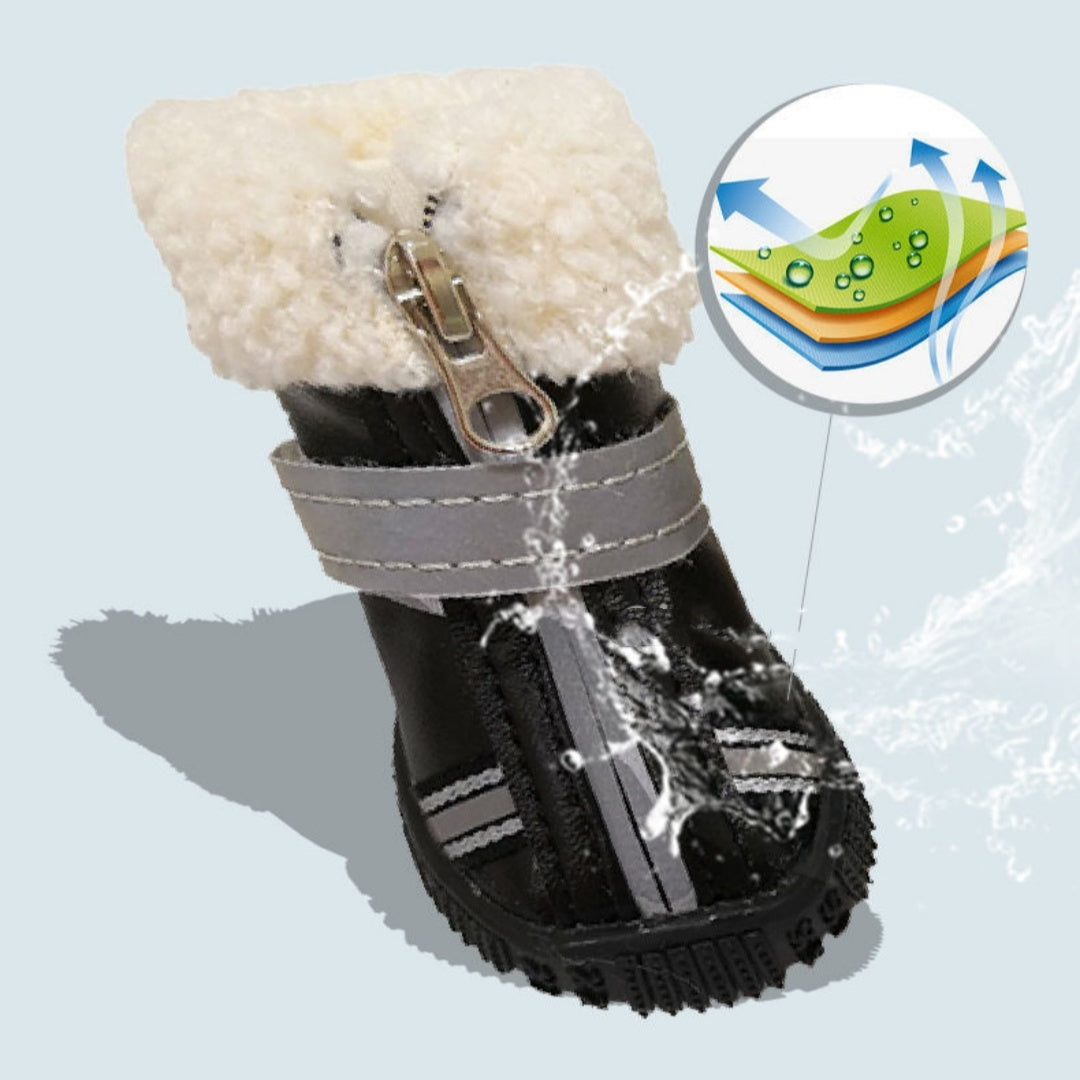 Botte d'hiver imperméable pour chien, avec velours antidérapant et zip, idéale pour protéger les pattes en hiver.