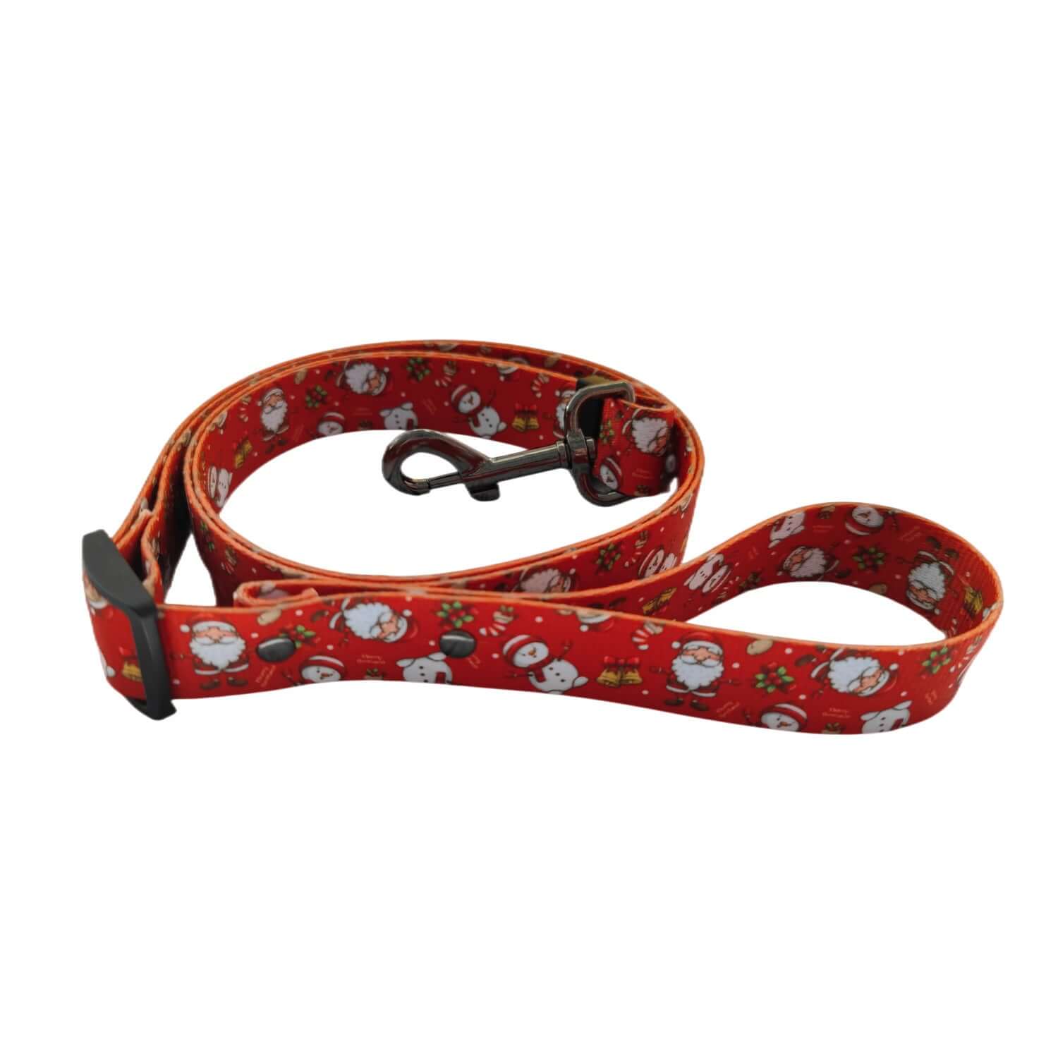 Harnais et laisse de Noël rouge pour chien, décoré de motifs festifs, en polyester durable.