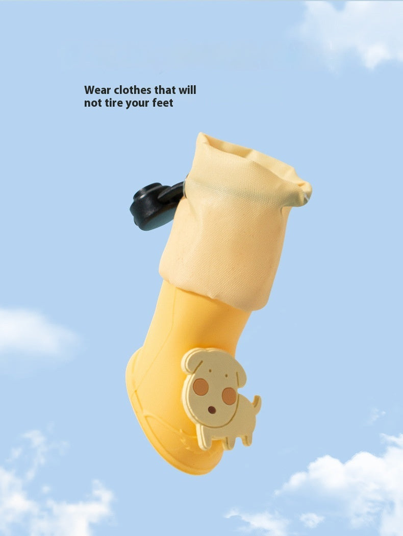 Botte pour chien jaune cartoon, imperméable et antidérapante, idéale pour protéger les pattes de votre animal.