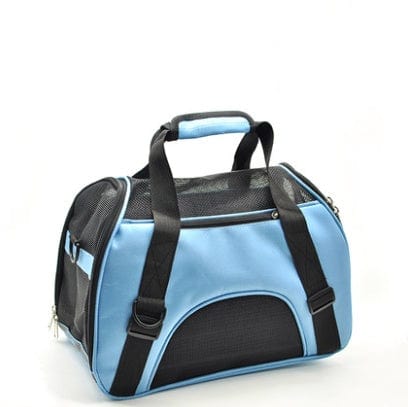 Sac à dos pour chien en polyester, bleu, avec poignées et mailles pour ventilation, idéal pour le transport d'animaux.