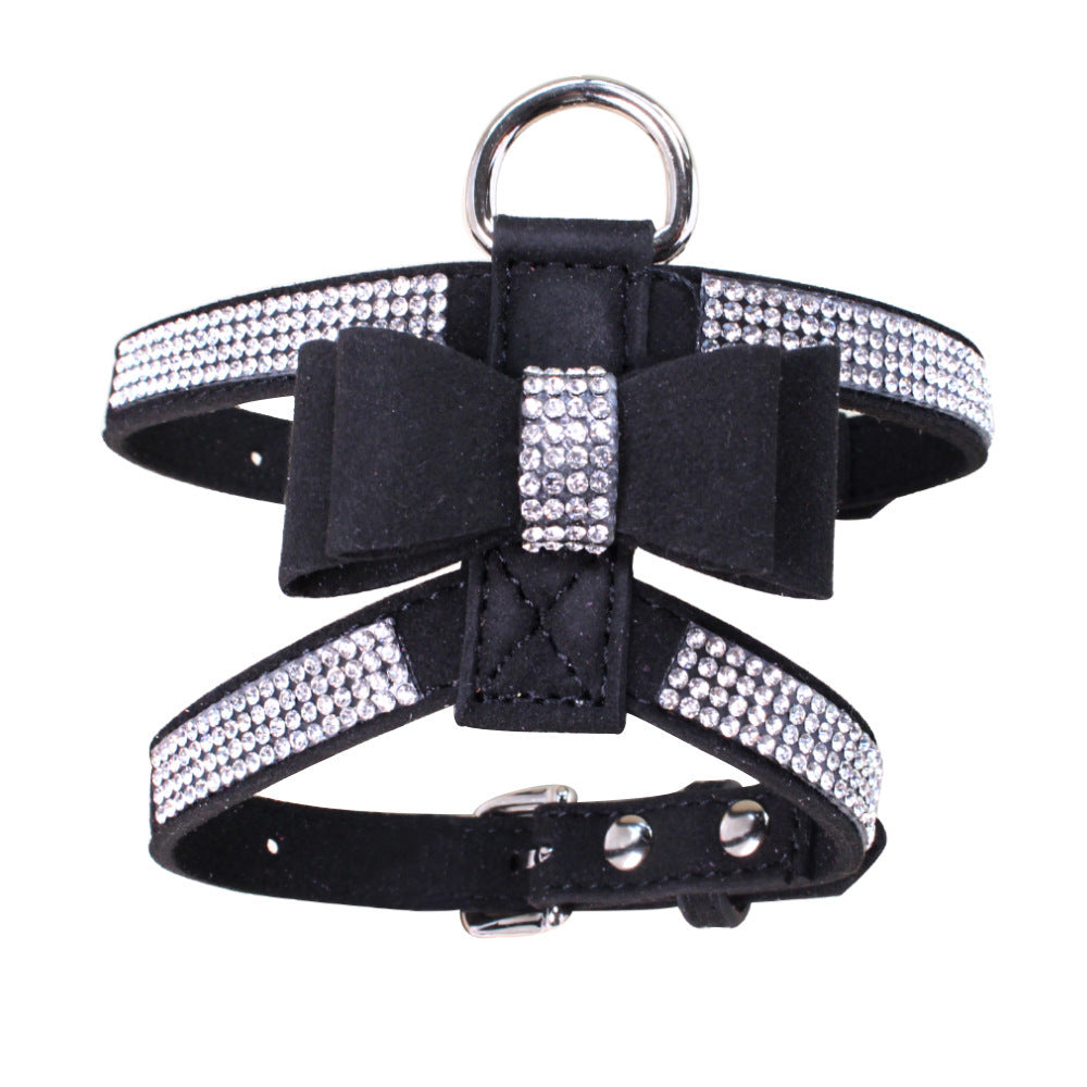 Harnais en velours à strass pour chiens et chats, élégant et confortable, avec un joli nœud en satin.