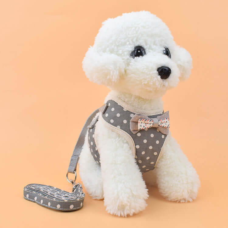 Harnais pour chien et chat avec laisse, en tissu à pois, confortable et résistant, parfait pour les promenades.