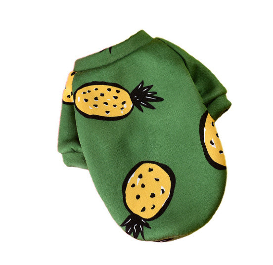 Pull pour chien en laine vert avec motifs d'ananas, idéal pour l'automne et l'hiver.