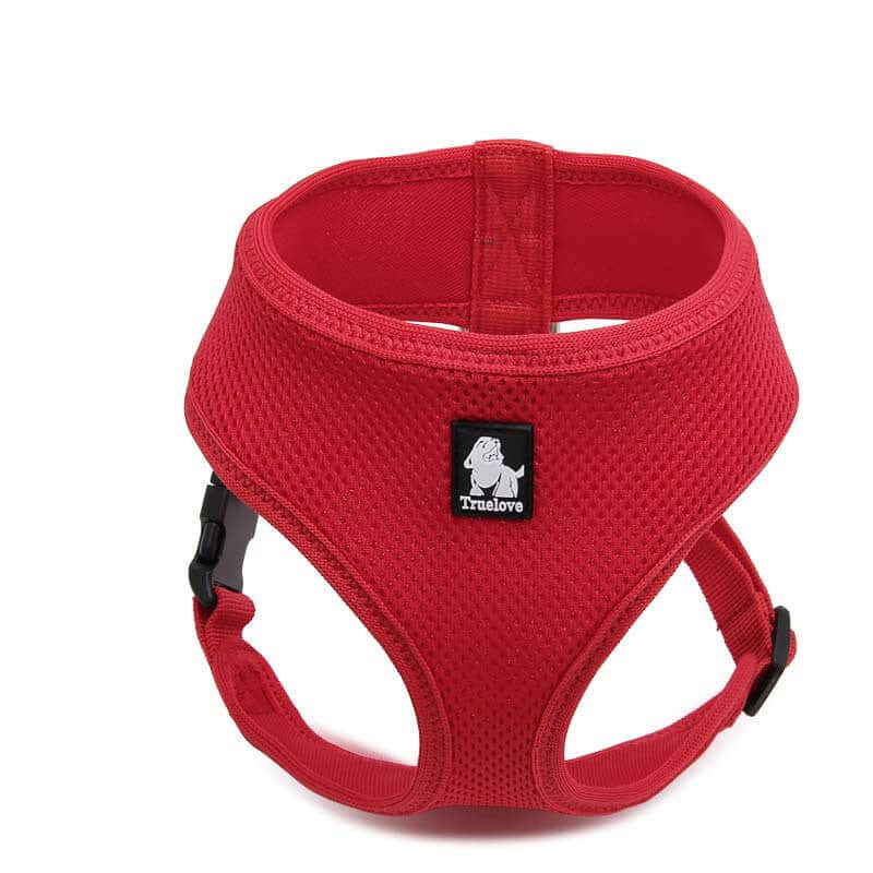Harnais respirant rouge pour chien avec design en maille, idéal pour le confort et la sécurité des petits et moyens chiens.
