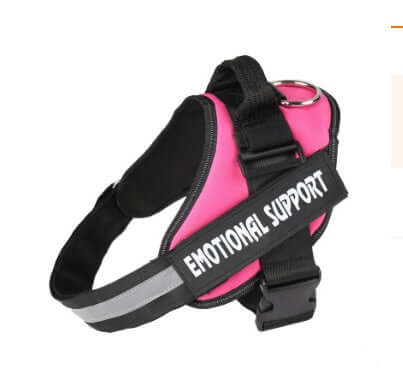 Harnais de poitrine en nylon rose pour chiens avec étiquette 'EMOTIONAL SUPPORT', confortable et durable.