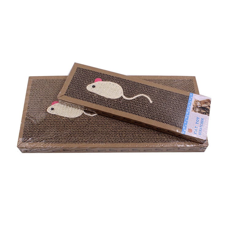 Tapis Grattage S Shape pour Chat avec motif de souris, en papier ondulé, idéal pour les félins.