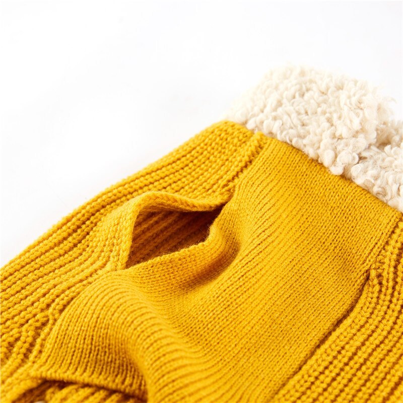 Pull pour animaux en laine jaune, doux et chaud, parfait pour l'automne et l'hiver.
