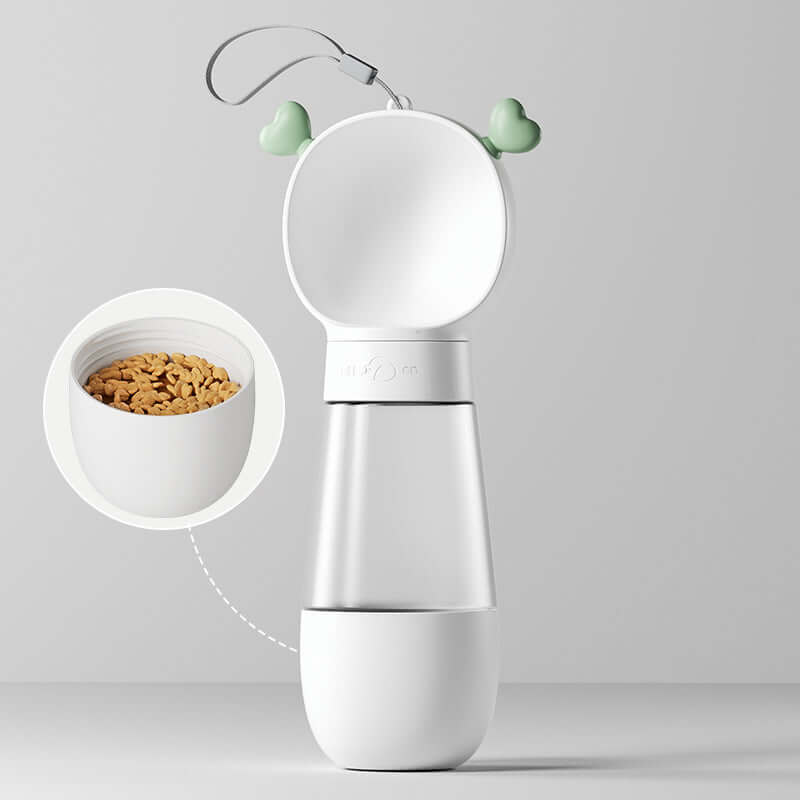 Gobelet d'eau portable pour chiens, pratique pour les promenades, avec compartiment pour les friandises.