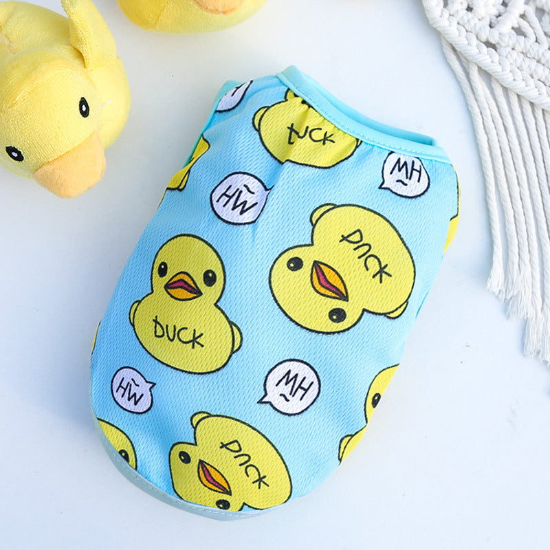 Vêtements de chiens personnalisés en coton avec motif canard, style amusant et décontracté.