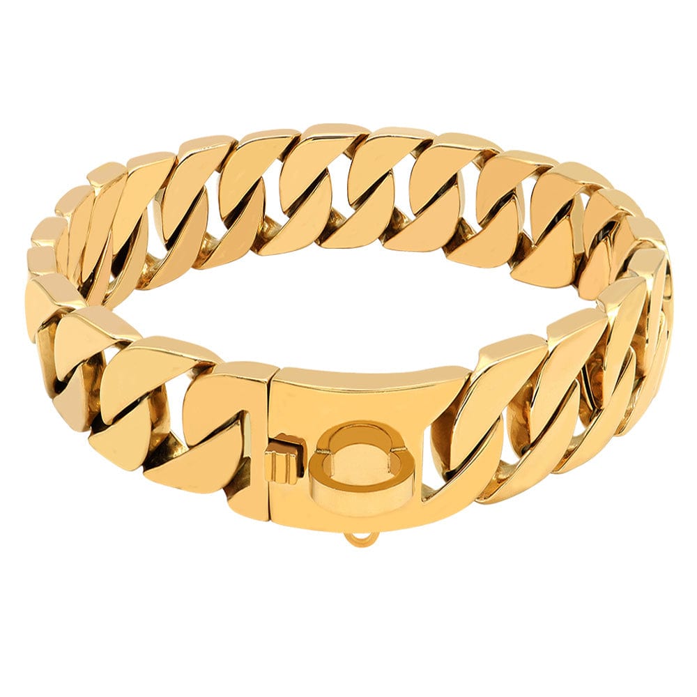 Bracelet en or doré, modèle chaîne cubique avec fermoir, accessoire de mode élégant pour hommes.