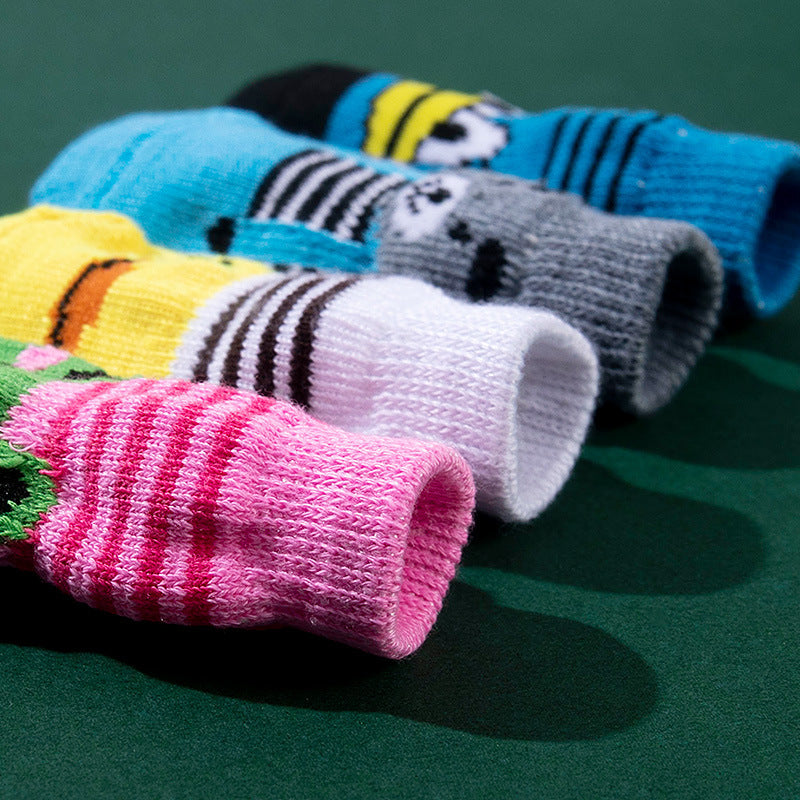 Chaussettes antidérapantes en polyester colorées pour animaux, motifs d'ours, grenouille, canard et panda.