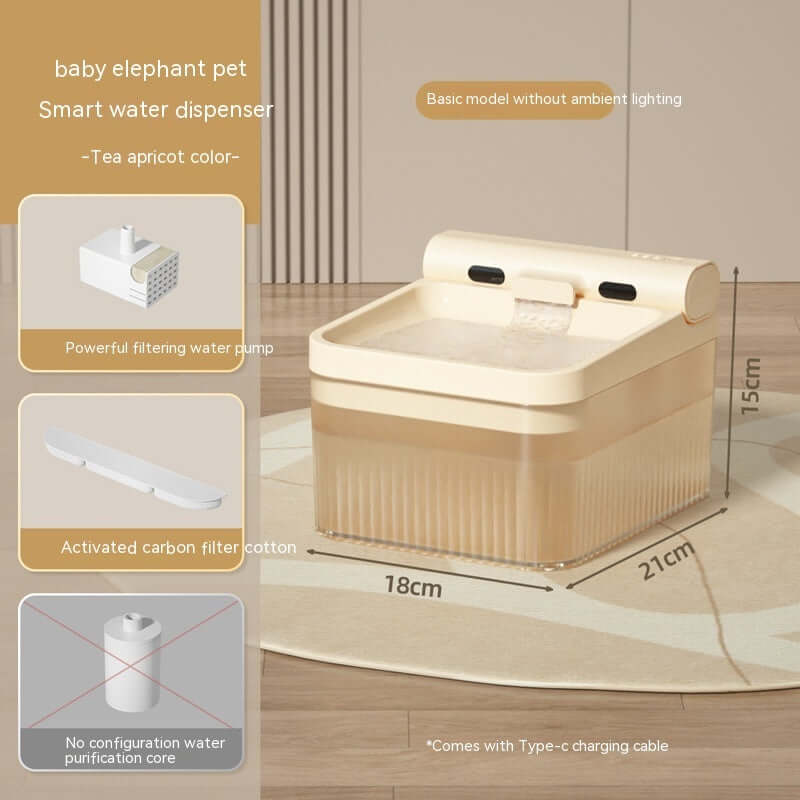 Distributeur d'eau intelligent pour animaux, modèle thé abricot, 4L, système de filtration avancé.