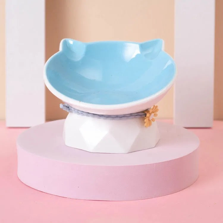 Bol en Céramique pour Chat - Rose Lotus et Bleu
