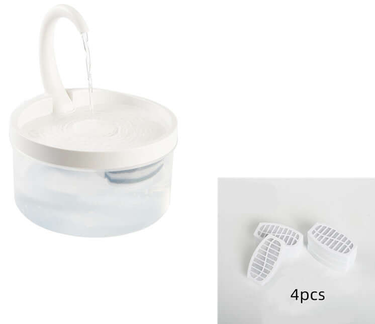 Fontaine à eau pour chats en plastique avec filtre, idéale pour maintenir l'hydratation des animaux.