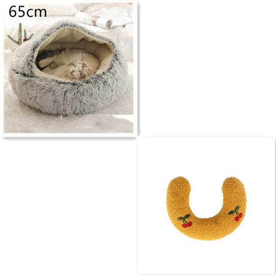 Lit Douillet 2 En 1 pour Chiens et Chats - Lit d'Hiver Rond en Peluche