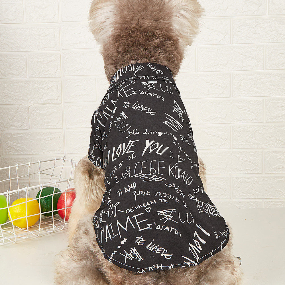 T-shirt pour petits chiens imprimé "I Love You" en coton noir, confortable et stylé.