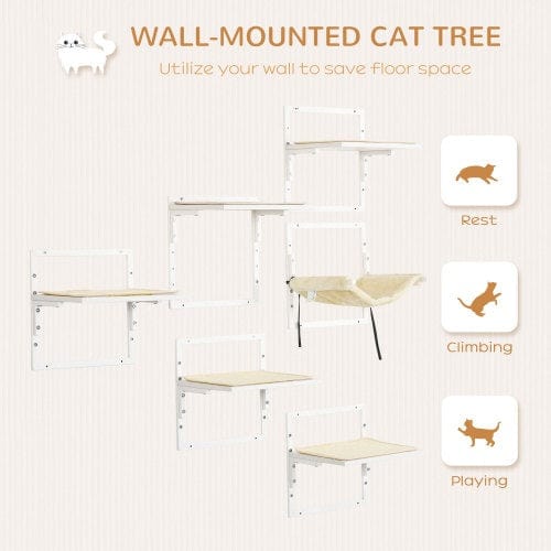 Étagères murales pour chats PawHut, conçues pour le repos, l'escalade et le jeu, maximisant l'espace vertical.
