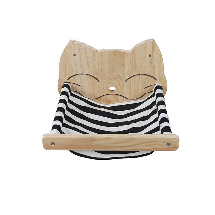 Griffoir en bois massif pour chats avec design minimaliste et tissu à rayures, idéal pour le bien-être des animaux.