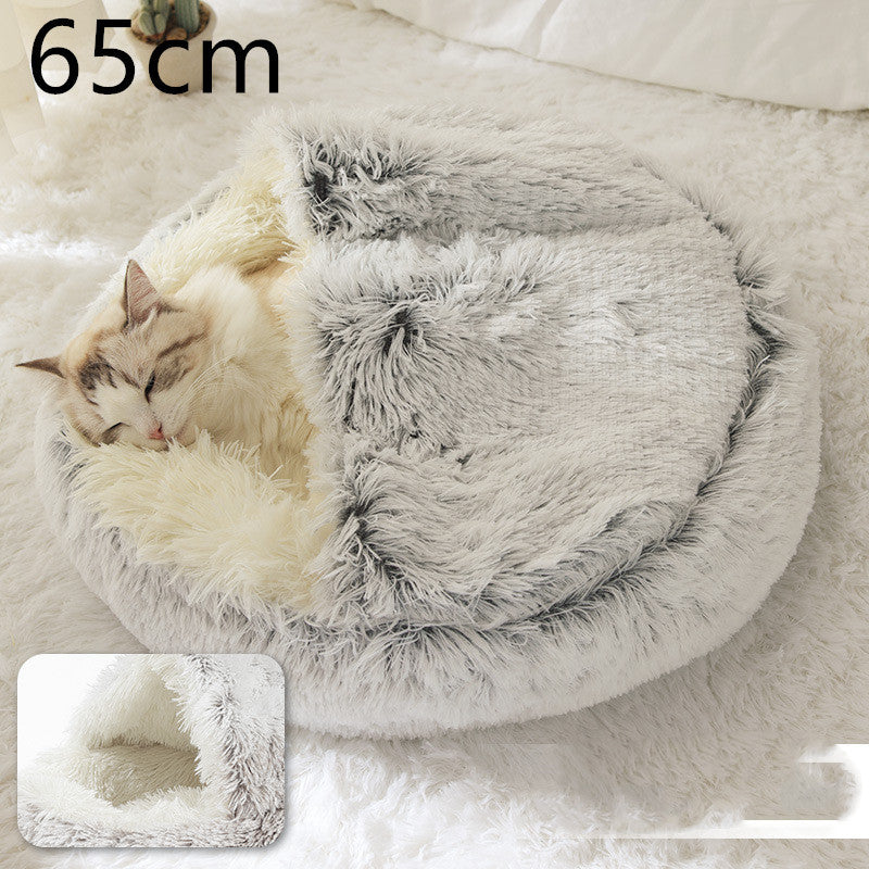 Lit Douillet 2 En 1 pour Chiens et Chats - Lit d'Hiver Rond en Peluche