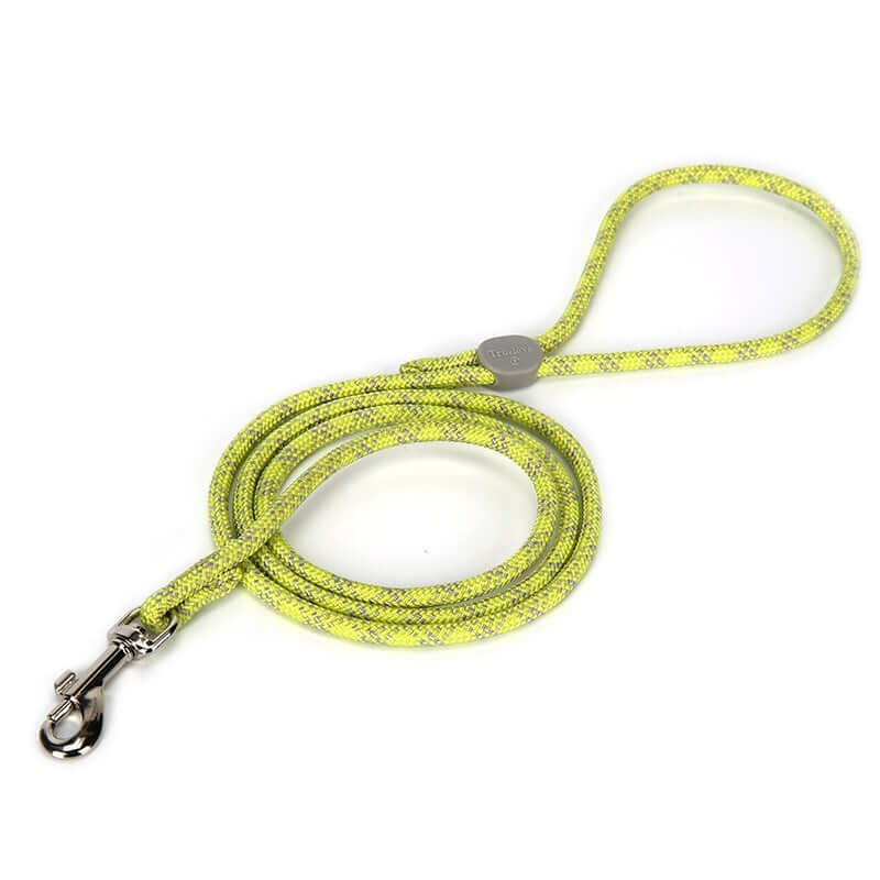 Laisse ajustable colorée pour animaux de compagnie en jaune vif, idéale pour les promenades avec votre chien.