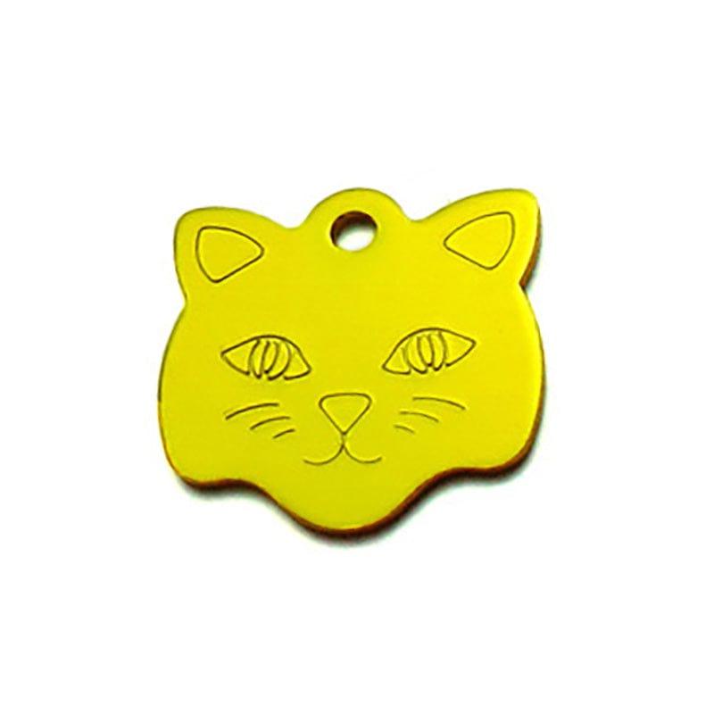 Médaille en aluminium en forme de tête de chat, idéale pour collier de chien ou chat, accessoire pratique et esthétique.