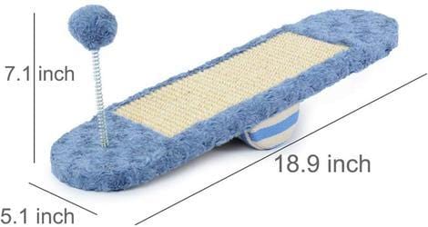 Jouet d'équilibre pour chat en bleu, dimensions 18.9x5.1x7.1 pouces, stimulant pour l'activité et le jeu.