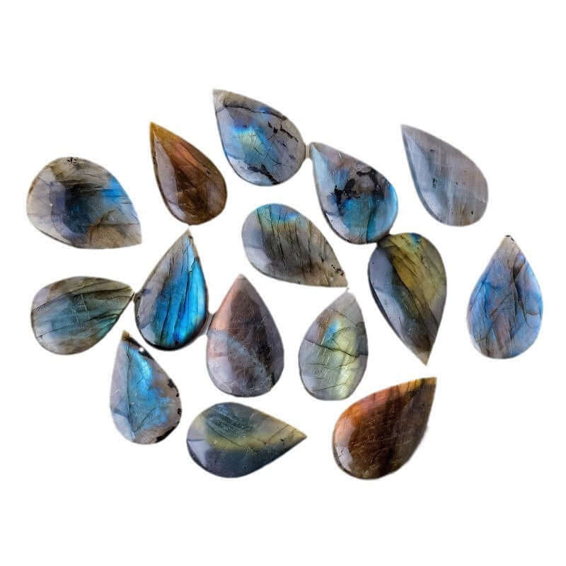 Gouttes de pierre en labradorite naturelle avec lumière bleue, unique et esthétique pour décoration intérieure.