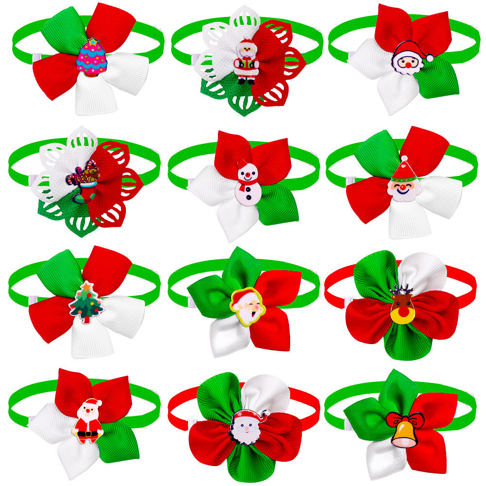 Nœuds papillon de Noël colorés pour chiens et chats, motifs festifs rouge et vert, accessoires pour animaux.