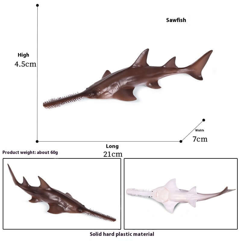 Modèle réaliste en plastique de poisson scie de 21cm pour le jeu éducatif des enfants.