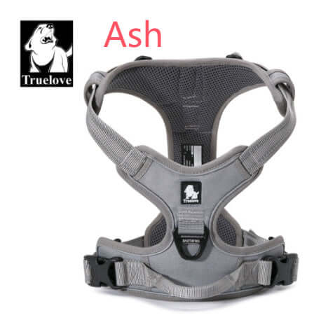 Harnais Réfléchissant Truelove pour chiens en nylon gris, sécurisé et confortable pour des promenades en toute sérénité.