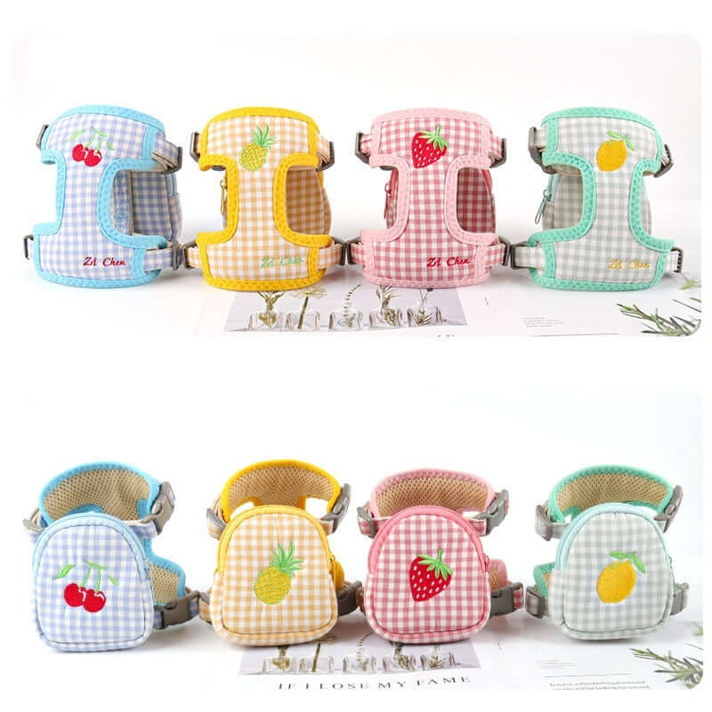Harnais pour petits chiens en coton à motifs colorés et à carreaux, idéal pour le confort et la sécurité.