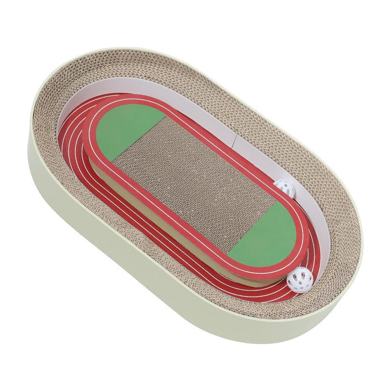 Plateau à griffer en carton de terrain de football avec deux balles, idéal pour divertir les chats.