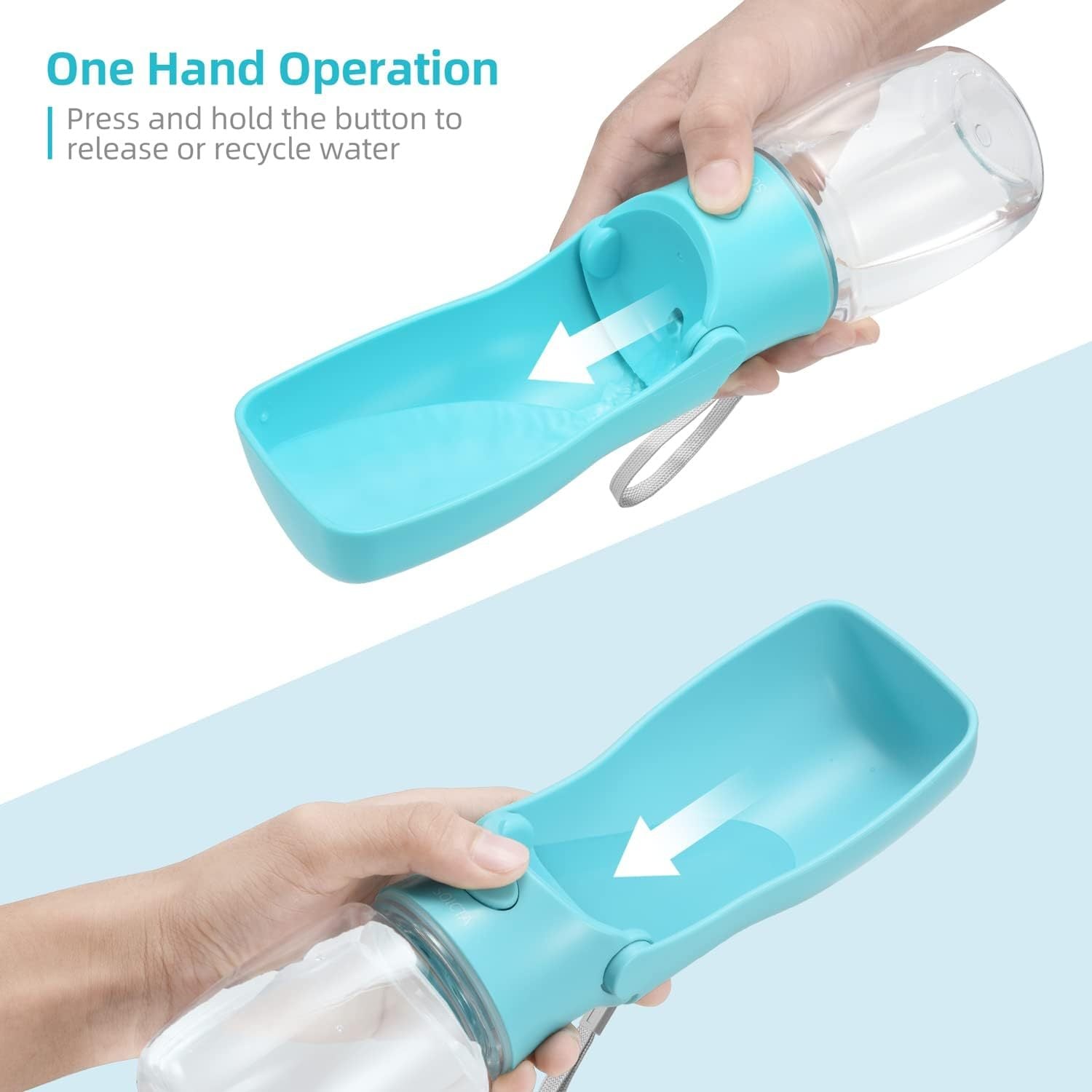 Bouteille d'eau portable pour chiens avec fonctionnement à une main, idéale pour promener votre animal.