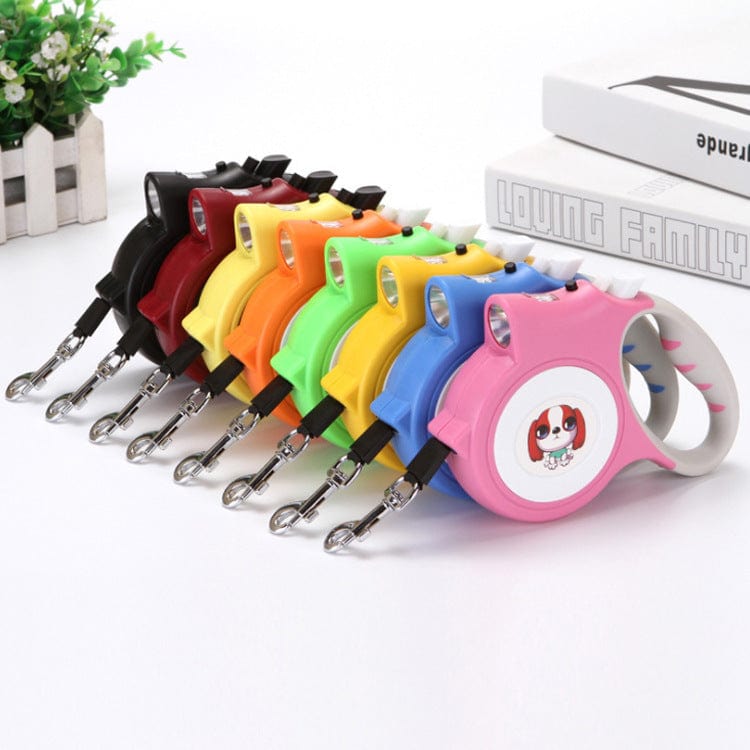 Laisse automatique lumineuse pour chien disponibles en plusieurs couleurs vives, illustration de collier pour chien.