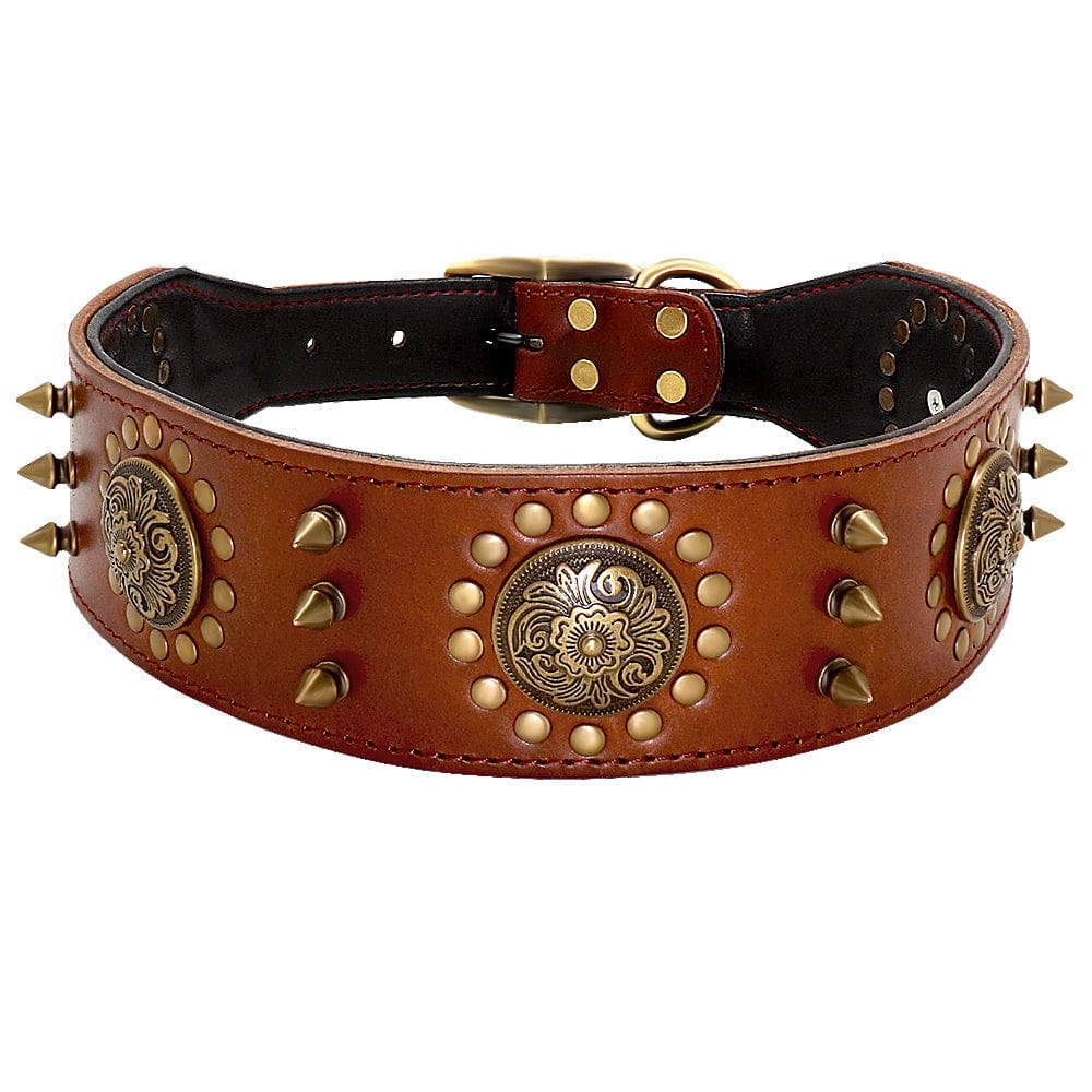 Collier pour chien large anti-morsure avec studs, en cuir synthétique, élégant et robuste.