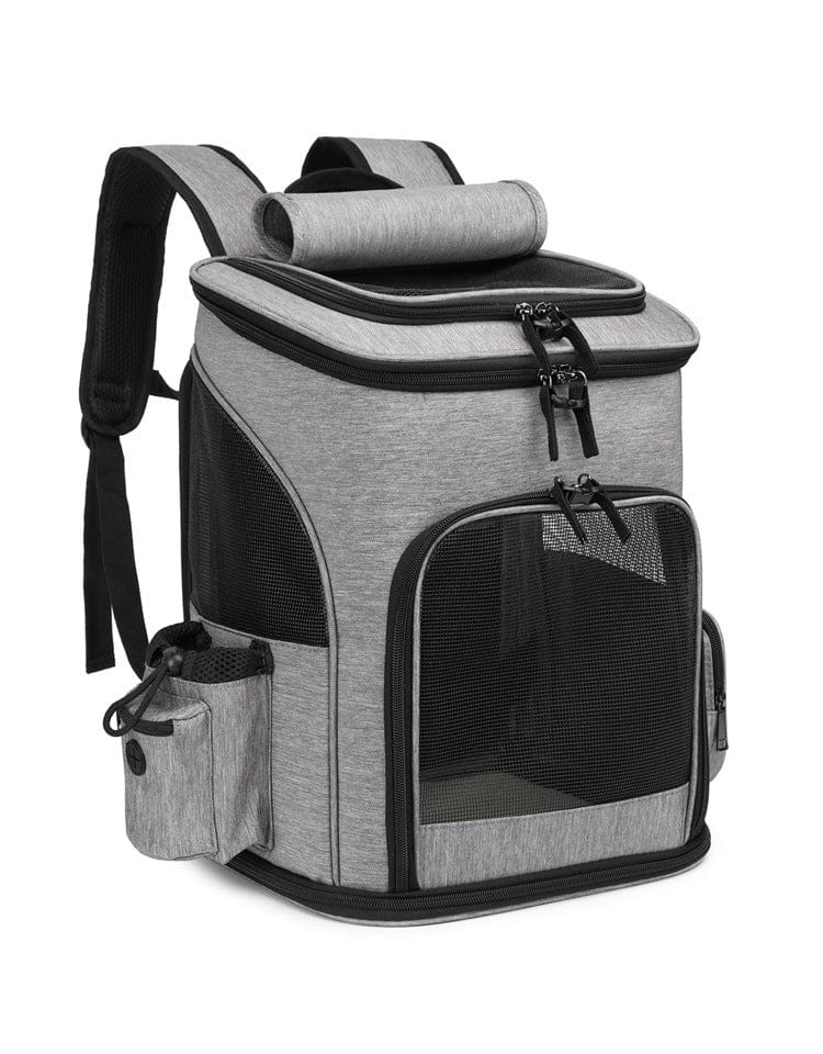 Sac à dos pour animaux extensible en gris et noir, idéal pour chien et chat, en tissu Oxford durable.