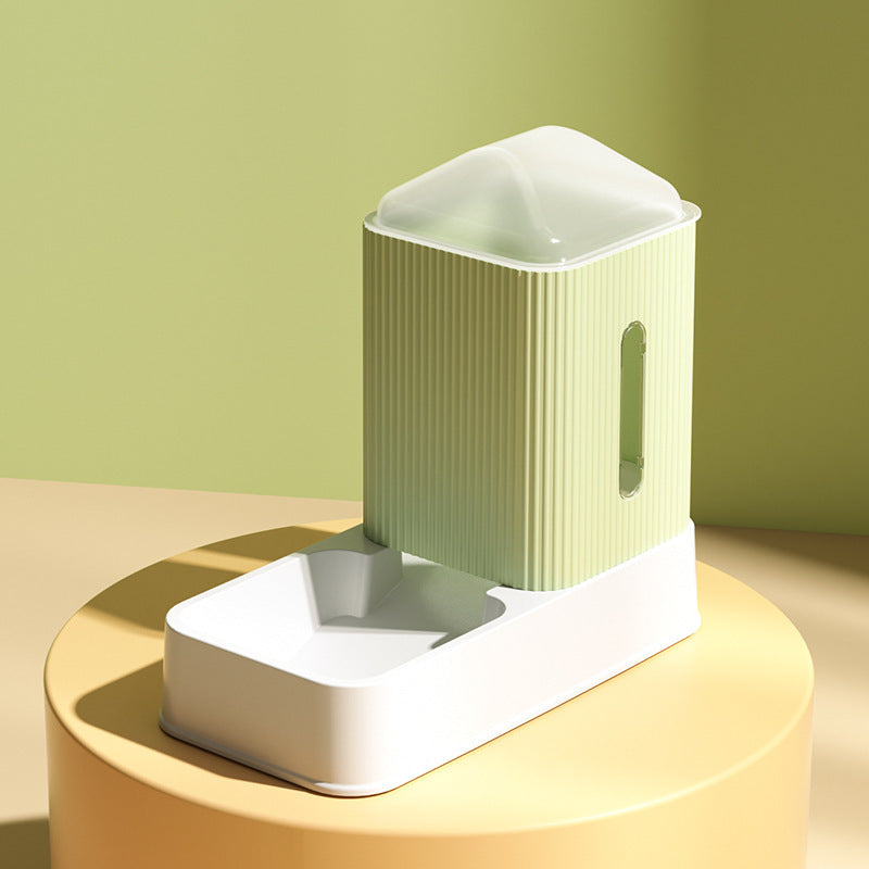 Distributeur automatique d'eau et de nourriture pour chat en PP et PE, design moderne, couleur verte.