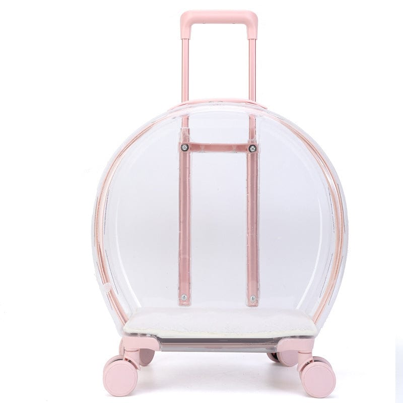 Sac à chat transparent avec poignée renforcée et roues, idéal pour le transport des animaux de compagnie.
