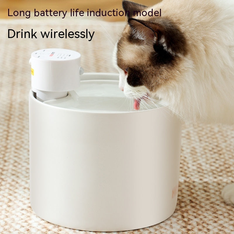 Distributeur d'eau intelligent pour chats en céramique, offrant une hydratation optimale et sans fil.