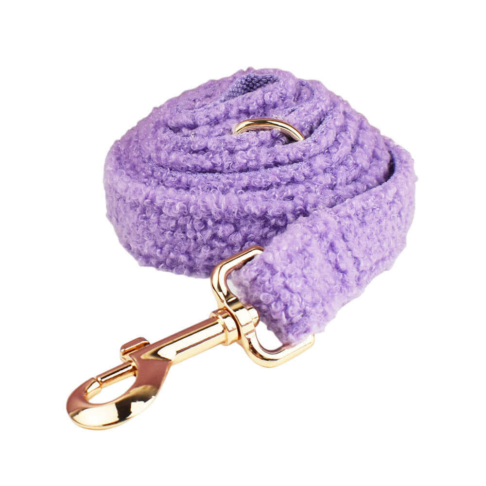 Laisse pour chien violet en coton avec clip doré, accessoire idéal pour promenades élégantes et confortables.