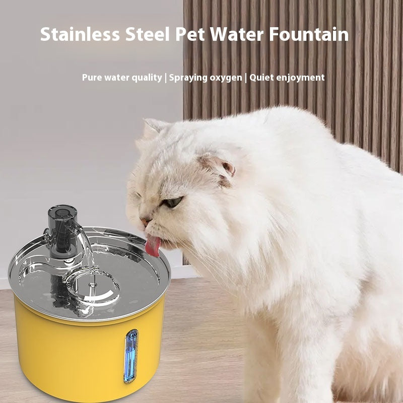 Distributeur d'eau en acier inoxydable pour chats, design moderne, couleur jaune, fonctionnalité optimale
